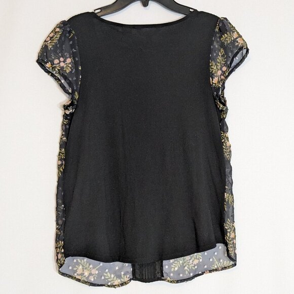 LC LAUREN CONRAD "Love Lauren" Black Floral Cap Sleeve Lined Chiffon Top; Size S - Picture 4 of 7